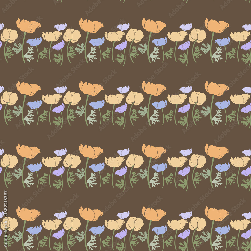 Fototapeta premium Seamless pattern with orange and purple anemones