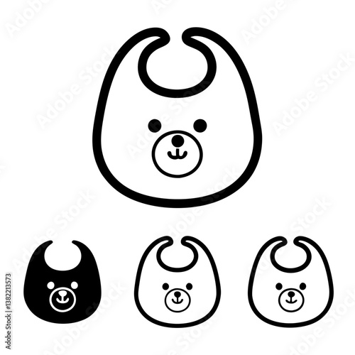 Generate a high-resolution image of a soft, baby bib featuring a charming, smiling bear face design.  The bib should be light-colored and made of a soft, absorbent material.