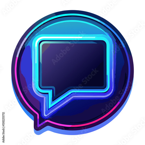 Design a vibrant speech bubble icon with a glowing neon blue outline, emphasizing a clean, modern aesthetic.  High resolution, vector format preferred.