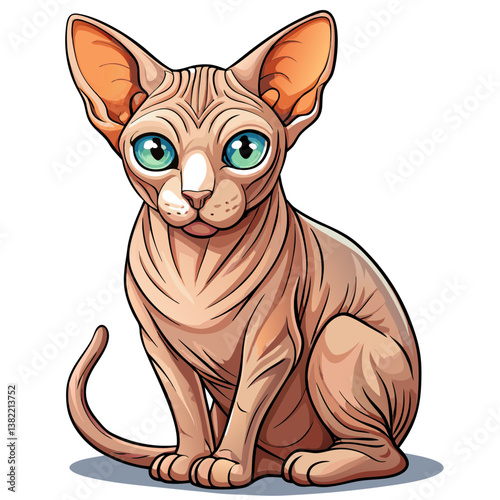 A majestic Sphynx cat, showcasing its wrinkled, hairless skin, sits proudly with a confident posture.  Capture its unique texture and expression.