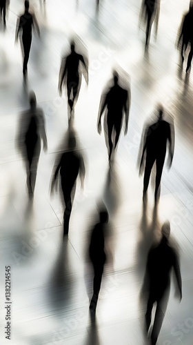 Motion blur silhouettes of people walking	