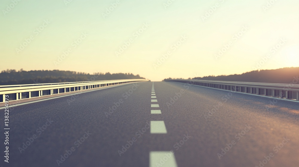 Fototapeta premium Perspective Road View at Sunset with Warm Lighting, Tranquil Journey