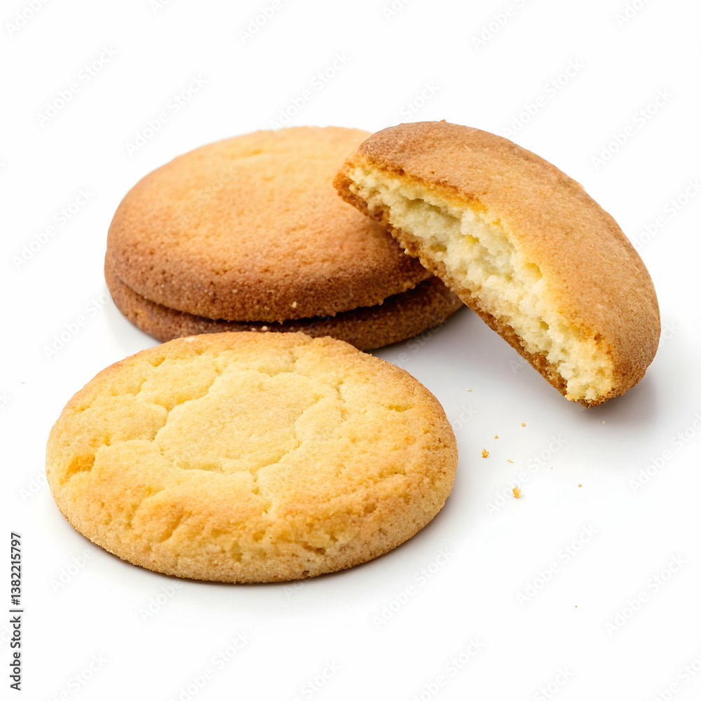 Two cookies resting on a vibrant colorful white background with a playful and minimal aesthetic