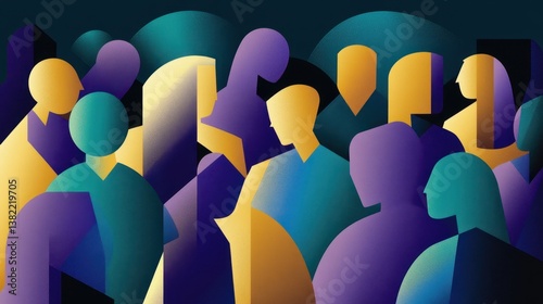 Abstract group of people in geometric style	