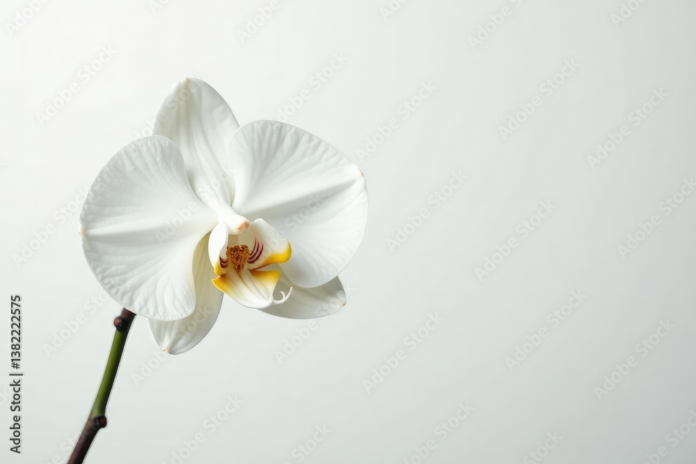 Obraz premium Delicate white orchid blossom against pure white , soft, flora, natural