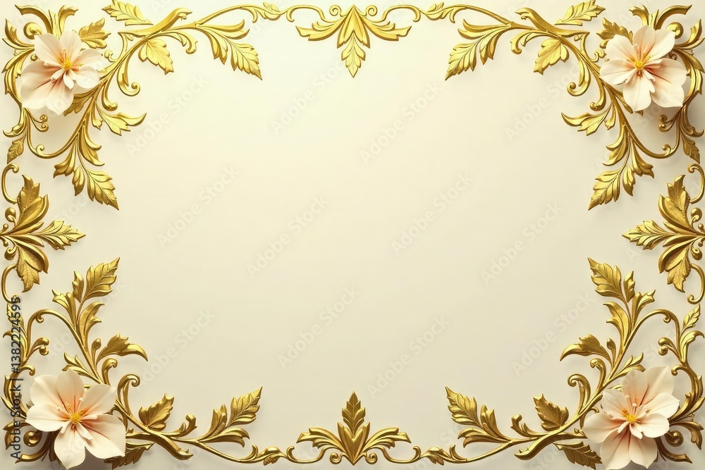 Obraz premium Intricate floral damask in muted golds and creams, interior design, gold, elegant