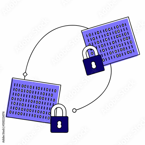 Secure Message Encryption: Two people exchanging encrypted messages, symbolizing secure communication. Ideal for privacy education.