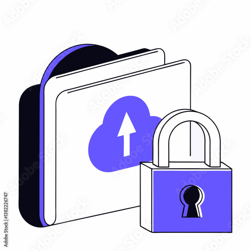 Cloud Data Security: A cloud with a lock, symbolizing secure data storage. Ideal for tech training and security education.