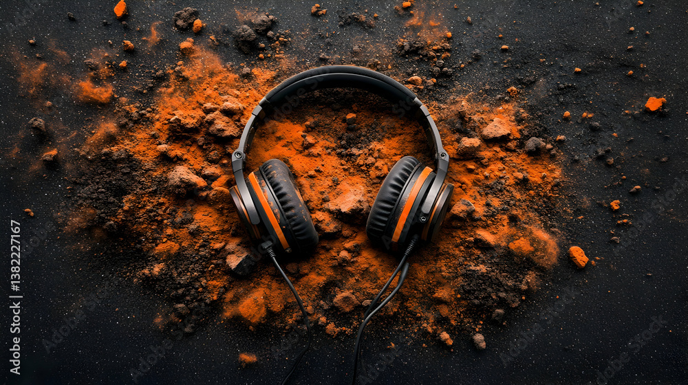 Fototapeta premium Rusty tin audio equipment against a stark black
