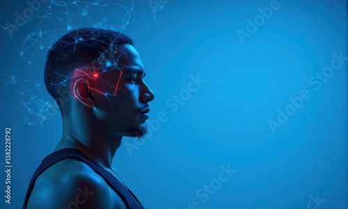 Futuristic athlete enhancing performance with brain stimulation technology