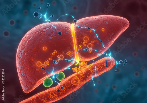 Close-Up View of Nanotechnology Eradicating Toxins from Liver Cells - Medical Image