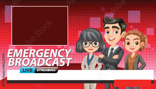 Emergency Broadcast Vector Illustration with News Anchors