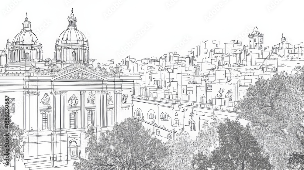 Single one line drawing beautiful building. City concept. Continuous line draw design graphic vector illustration. Single one line drawing beautiful building. City concept. Continuous line draw design graphic vector illustration.