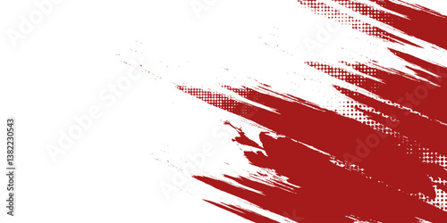 Creative red and white abstract sports background with grunge texture, brush stroke and halftone effect