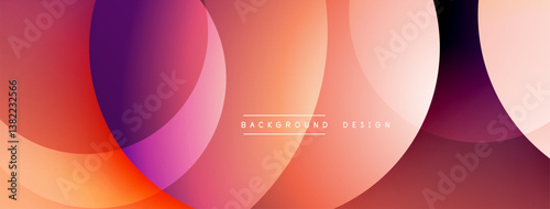 Abstract shapes overlap, creating vibrant gradients. Warm tones dominate, with orange, red, purple hues blending seamlessly. Modern design, simple composition.