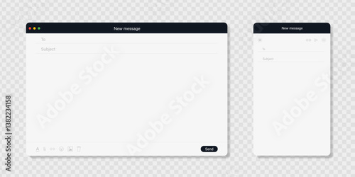 Email interface browser layout. Light mode pages for laptop and smartphone screens isolated on transparent background. Vector illustration