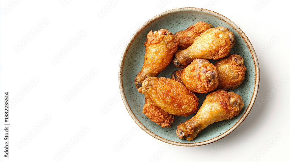 golden-brown fried chicken drumstick served in a modern, slick bowl against a clean isolated background, symbolizing indulgence, comfort food, and contemporary culinary trends