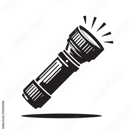 Black Color Flashlight Silhouette Vector Illustration, Solid White Background