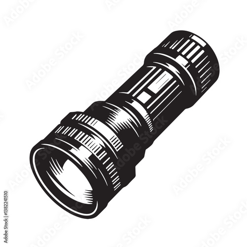 Black Color Flashlight Silhouette Vector Illustration, Solid White Background