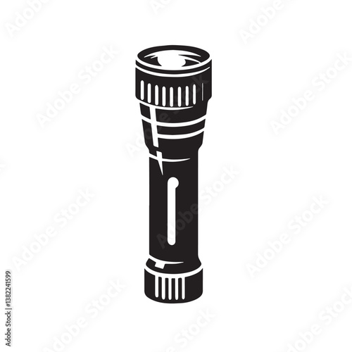 Black Color Flashlight Silhouette Vector Illustration, Solid White Background