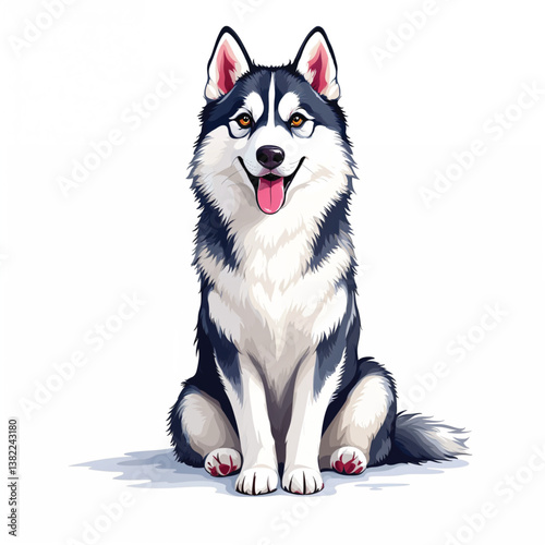 Adorable Cartoon Siberian Husky puppy Vector Illustration