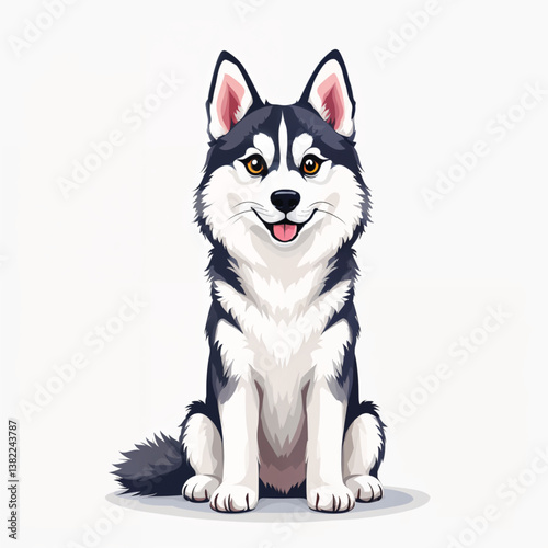 Adorable Cartoon Siberian Husky puppy Vector Illustration