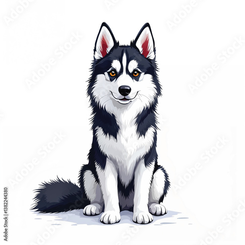 Adorable Cartoon Siberian Husky puppy Vector Illustration