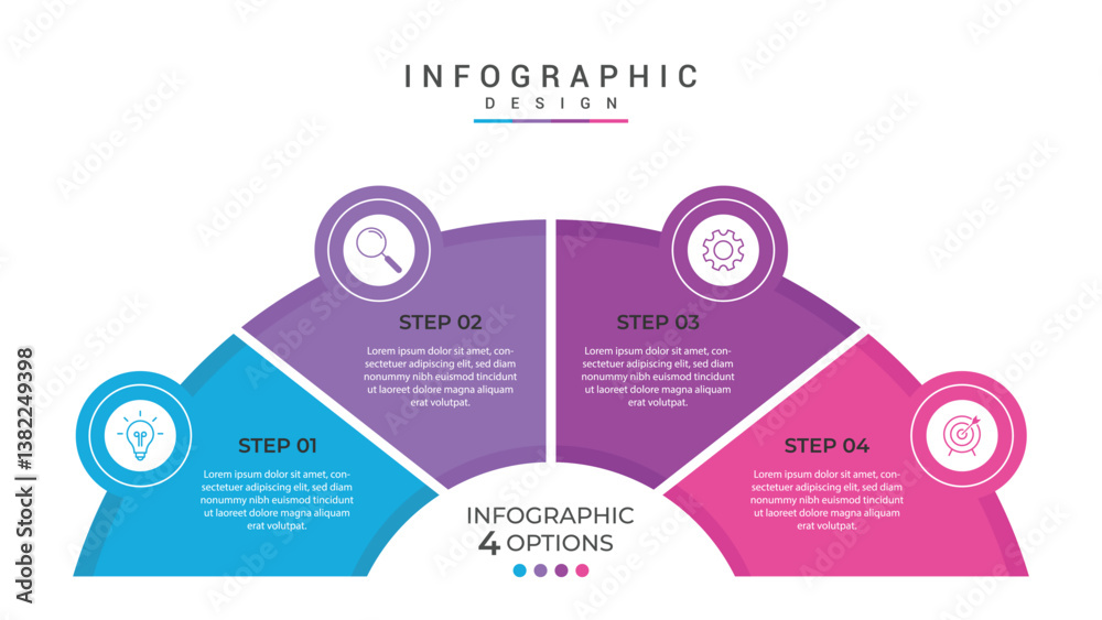 infographic 4 point stage template with half circle speedometer shape for slide presentation vector