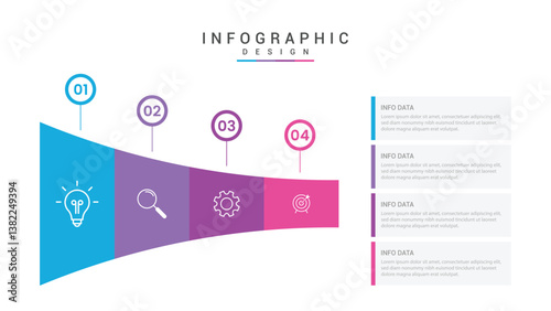 infographic 4 point stage template with shrink horizontal funnel rectangle for slide presentation vector
