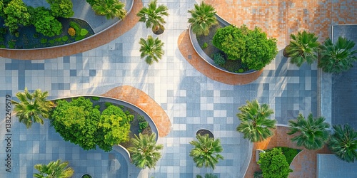 Fototapeta Naklejka Na Ścianę i Meble -  Modern urban park design with palm trees in saudi arabia