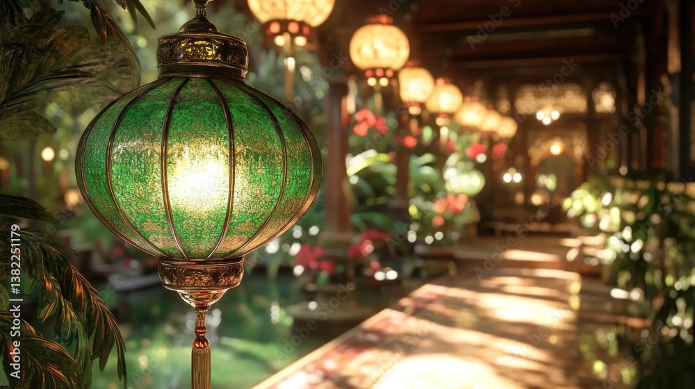 green Chinese lantern in the yard