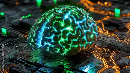 Brain Circuitry: A Glowing Neural Network on a Futuristic Microchip