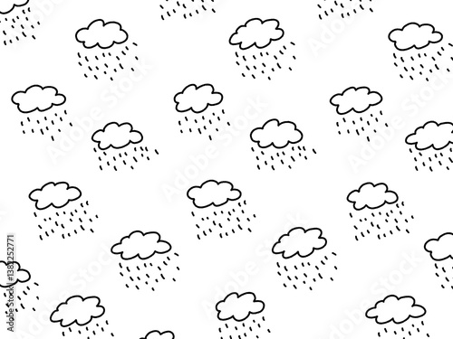 A background illustration of cute rain clouds in doodle style