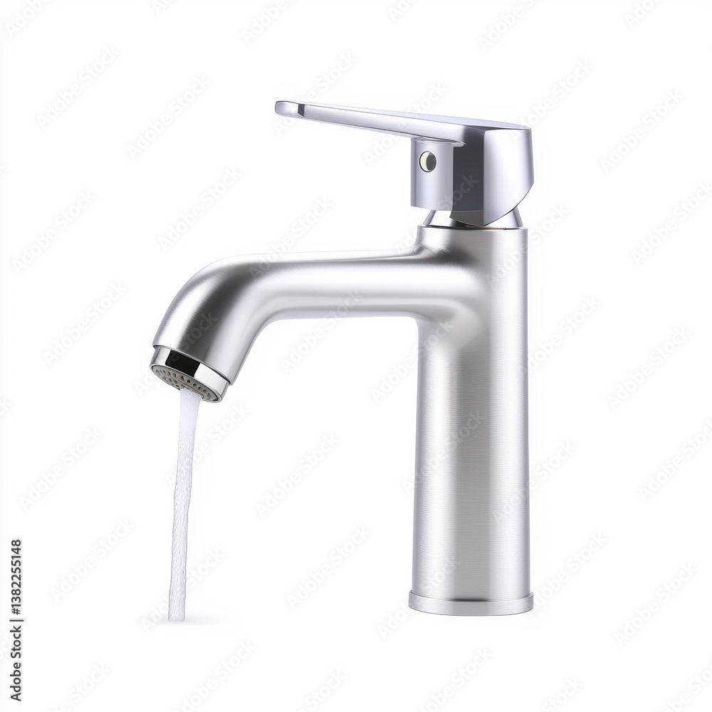 A sleek, modern bathroom faucet with a shiny finish, dispensing a steady flow of water, emphasizing contemporary design and functionality. A sleek, modern bathroom faucet with a shiny finish, dispensing a steady flow of water, emphasizing contemporary design and functionality.