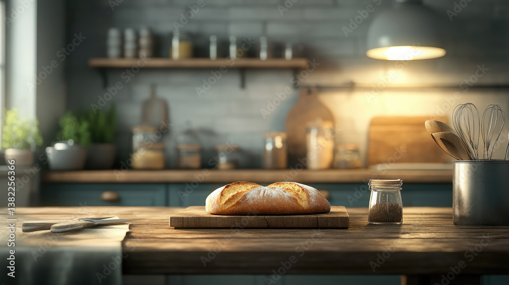 Fototapeta premium Baking fresh bread at home culinary art in a cozy kitchen environment with a warm atmosphere