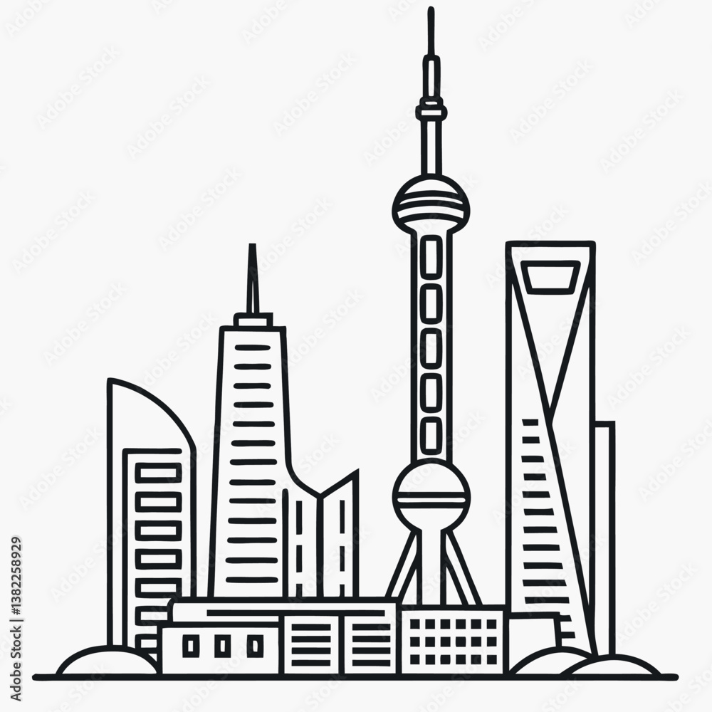 Obraz premium shanghai-skyline--vector-icon--only-using-line-str(1).eps