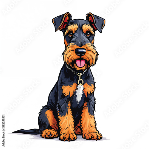 Adorable Cartoon Airedale Terrier puppy Vector Illustration