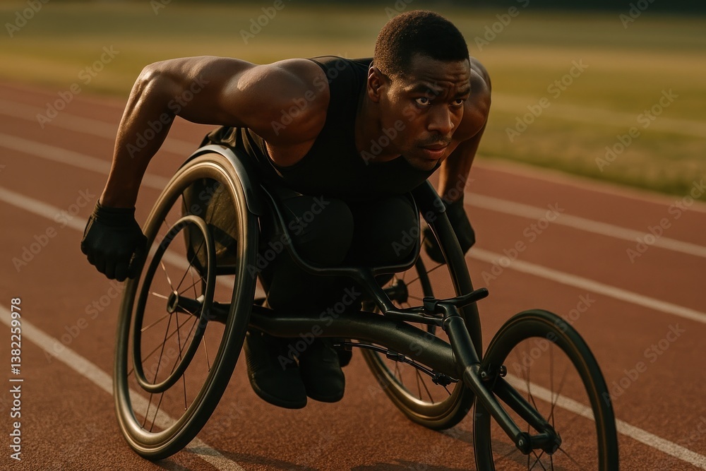 Obraz premium Determined athlete racing wheelchair.