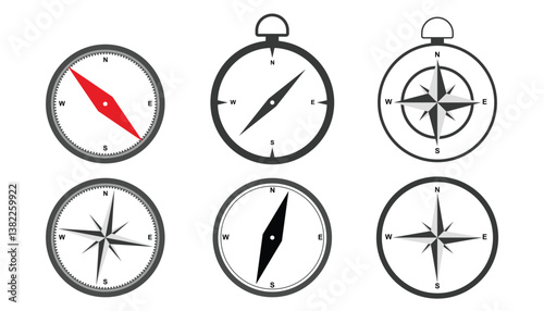 Simple set of compass icons. set of compass symbols. compass sign, north, east, south, west. modern flat compass pictogram. navigation and orientation
