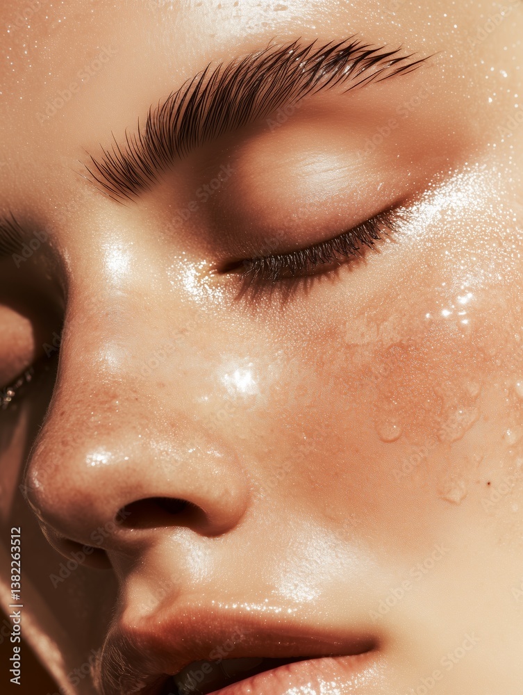 Fototapeta premium Close-up portrait of a woman displaying glowing skin and serenity 
