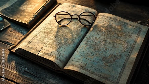 Antique Map and Spectacles: A Journey Through Time