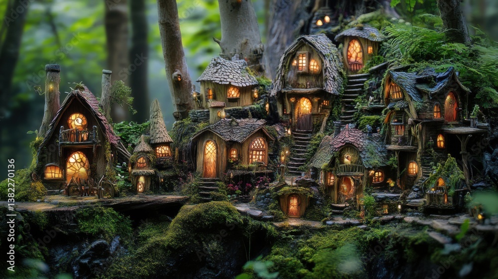 Fototapeta premium A hidden fairy village deep in the forest