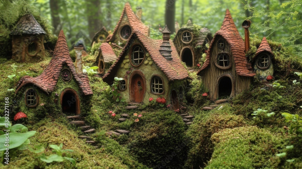 A hidden fairy village deep in the forest A hidden fairy village deep in the forest