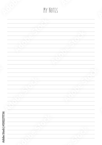 Wallpaper Mural MY NOTES blank sheet of paper with straight parallel lines on white isolated background. Vector illustration. Torontodigital.ca