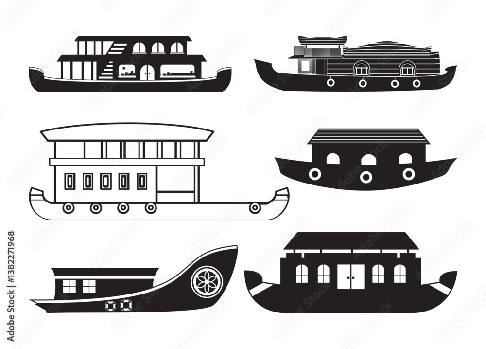 Naklejka premium Houseboat vector, Houseboat clipart, Houseboat silhouette