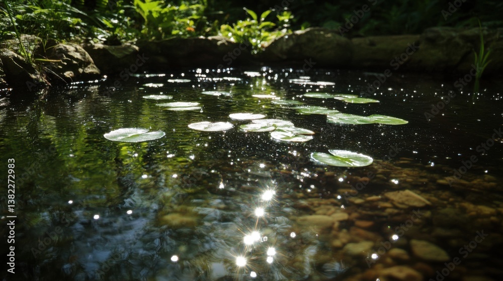The sparkling reflections of a crystalclear pond The sparkling reflections of a crystalclear pond