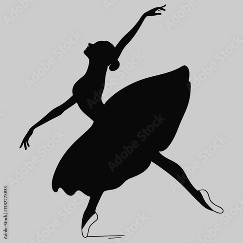 Ballerina mid-pirouette with tutu flowing silhouette vector design art and illustration