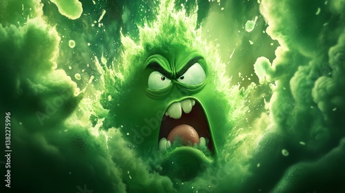 viral meme style picture of a cartoon character surrounded a huge plume of green gas. they are making a disgusted face 