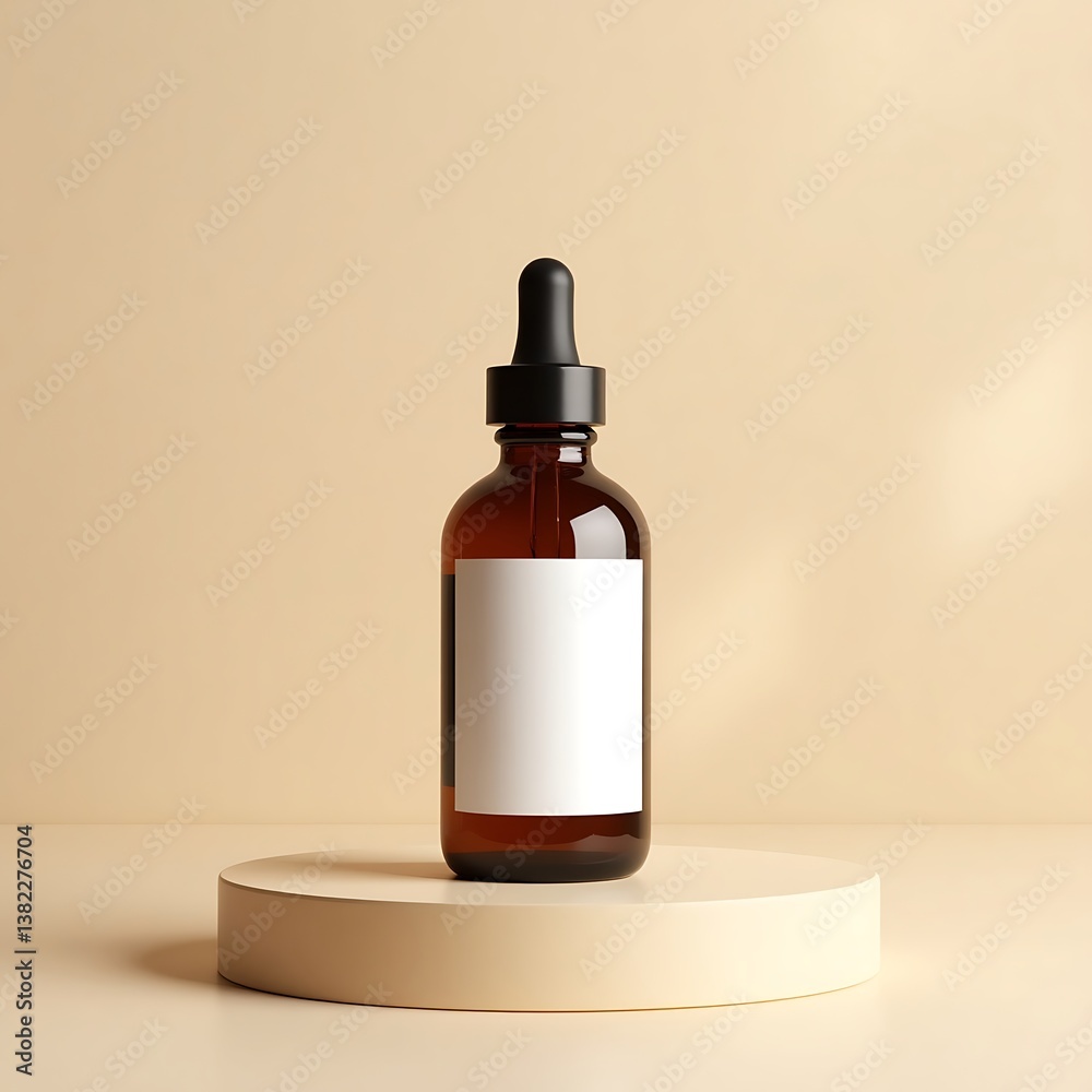 Brown Glass Dropper Bottle on Beige Podium – Minimalist Mockup for Skincare & Wellness Products Brown Glass Dropper Bottle on Beige Podium – Minimalist Mockup for Skincare & Wellness Products