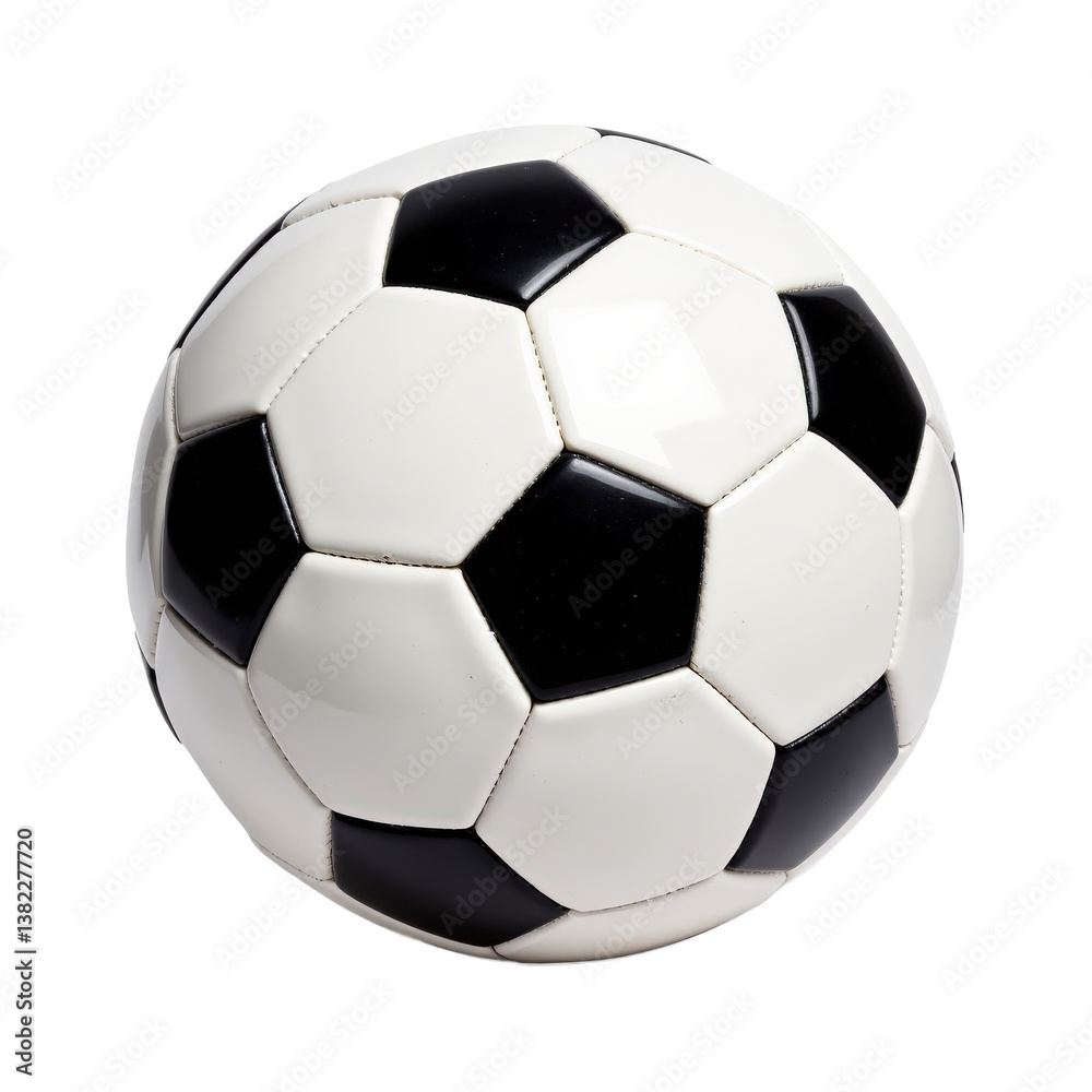 A classic black and white soccer ball with a glossy finish. A classic black and white soccer ball with a glossy finish.